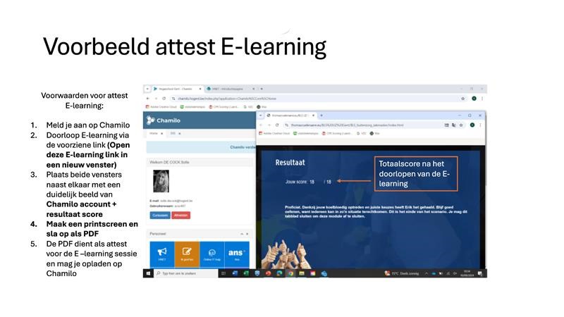 Voorbeeld attest E-learning screenshot